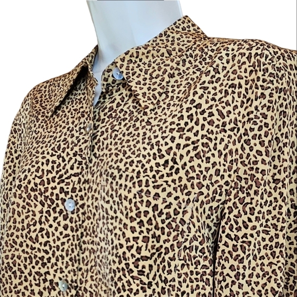 Spencer Jeremy Petites 100% Silk Leopard Print Long Sleeve Button-Down Blouse MP - Picture 9 of 10